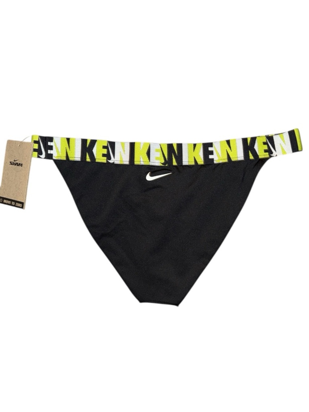Nike Icon Logo Tape Banded Cheeky Bikini bottoms black chartreuse M NEW - Picture 6 of 6